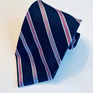 Beau Brummel Men’s Repp & Woven Tie Striped Navy, Pink and White 58” x 3.5” Silk